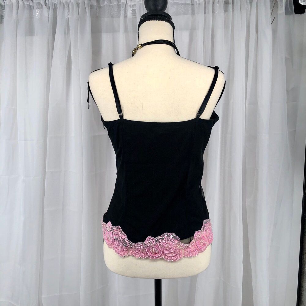Cache Vintage Black Pink Beaded Fairy Top Medium - Picture 3 of 7